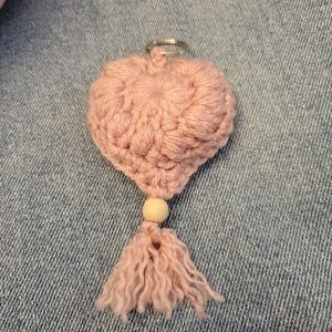 Pink Crochet Heart Key Holder